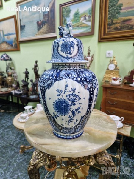 Прекрасна антикварна много красива белгийска порцеланова урна купа Delft , снимка 1