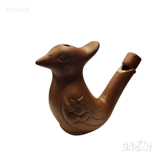 Свирка Птица, Керамична, Кафява, снимка 1