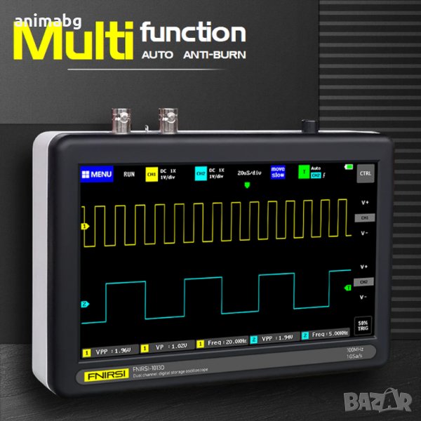 ANIMABG двуканален 2 х 100MHz портативен цифров осцилоскоп 1GSa/s, снимка 1