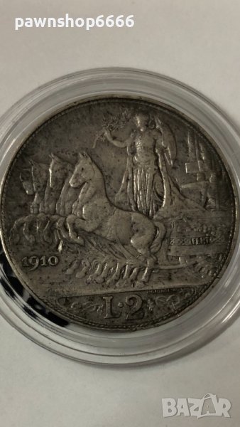 Сребърна монета Италия 2 лири, 1910, снимка 1