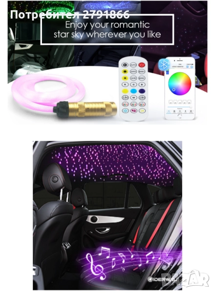 Звездно осветление за таван с дистанционно,Bluetooth управление чрез приложение,200 бр. 2 метра, снимка 1