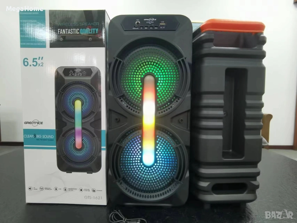 Преносима Активна Двойна Тонколона GTS 2x6,5" с вграден усилвател, Микрофон, Bluetooth, 30W, снимка 1