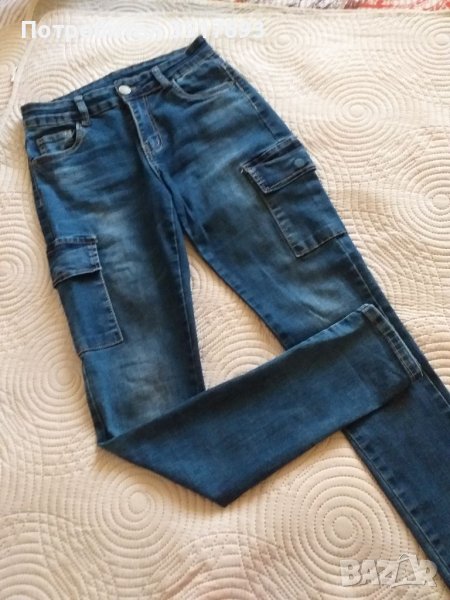 Дамски карго дънки slim S / M странични джобове , снимка 1
