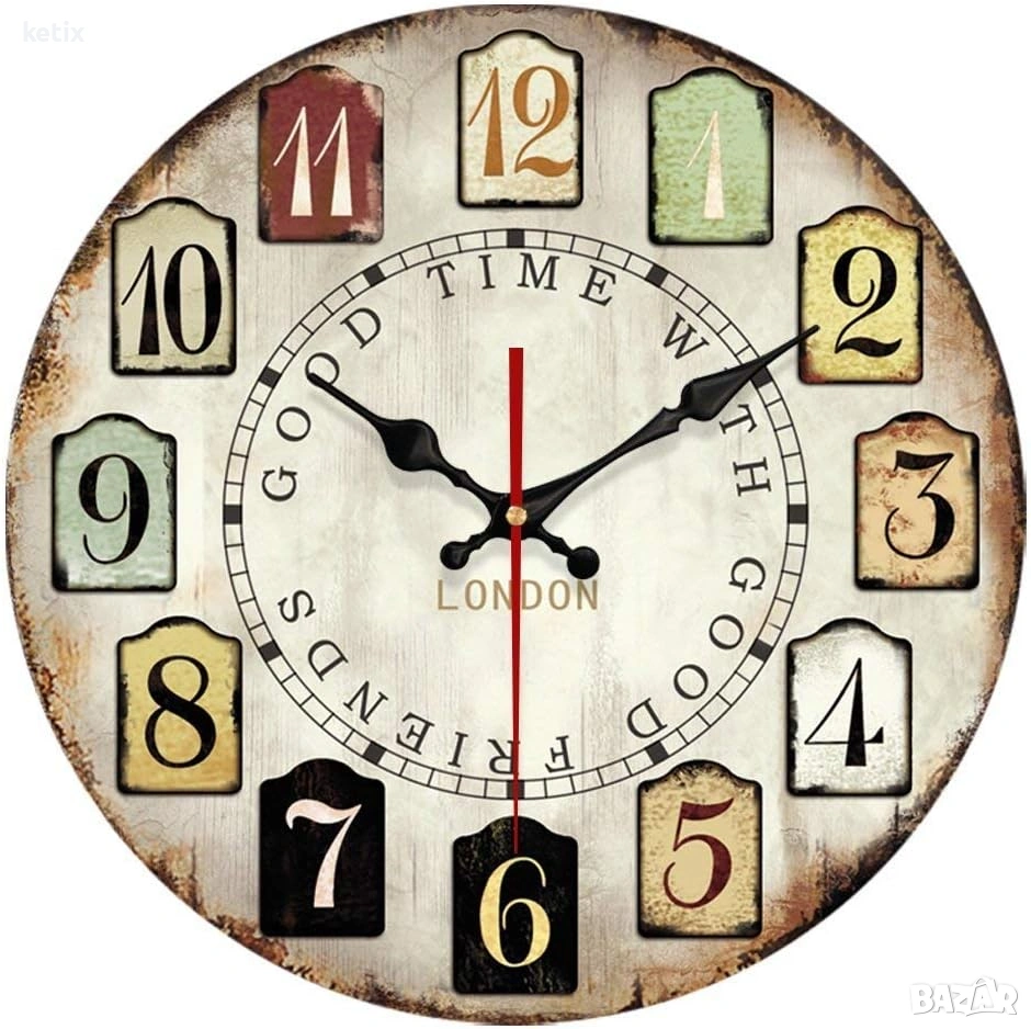 Винтидж стенен часовник от дърво,30см, снимка 1