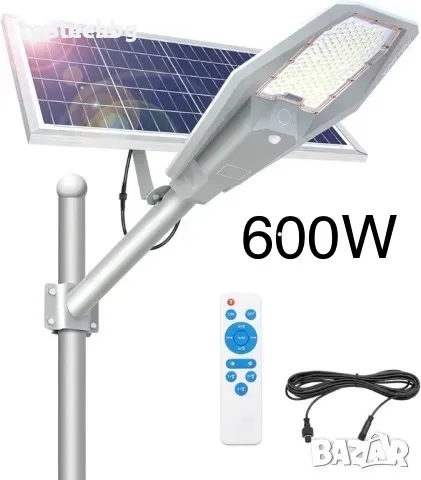 Соларна улична лампа JORTAN 600W с отделен панел, IP67,6000K, снимка 1