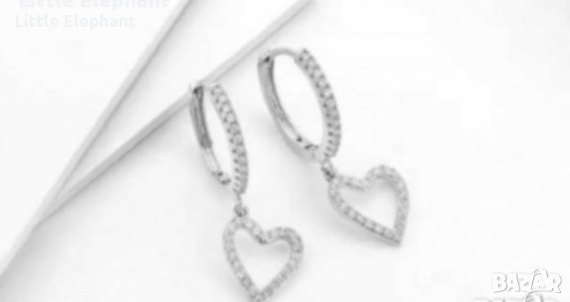 Sale Сребърни висящи обеци"Nice hearts"с кристали,white/нови, снимка 1
