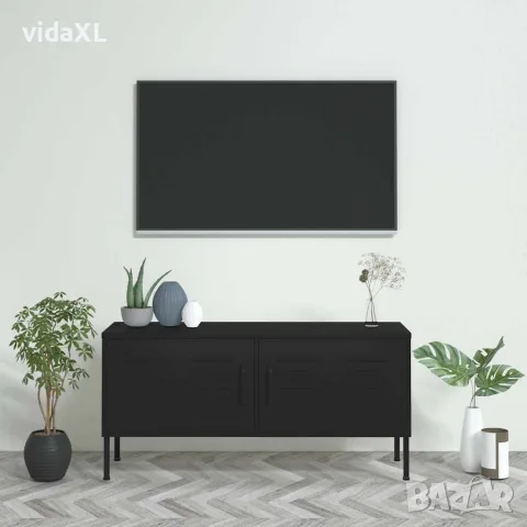 vidaXL ТВ шкаф, черен, 105x35x50 см, стомана, снимка 2 - Секции и витрини - 56147069