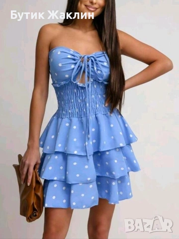 Дамска рокля на точки с твърда чашка , снимка 2 - Рокли - 54056341