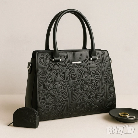 Елегантна дамска чанта с флорален релеф, снимка 4 - Чанти - 52097919