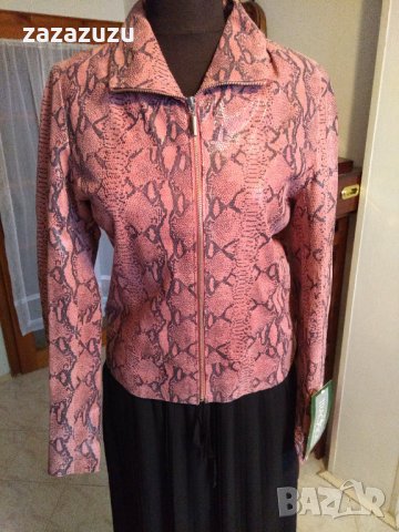 ЕСТЕСТВЕНА КОЖА змийски принт в розово и черно , снимка 2 - Сака - 30753681