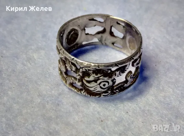 Стар АВТОРСКИ ХУДОЖЕСТВЕНО ОРНАМЕНТИРАН АЖУРЕН СРЕБЪРЕН ПРЪСТЕН СРЕБРО 835 МАЙСТОРСКА РАБОТА 8489