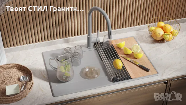 сива кухненска мивка от гранит Копенхаген 780х500 Top 50, снимка 6 - Мивки - 47903847