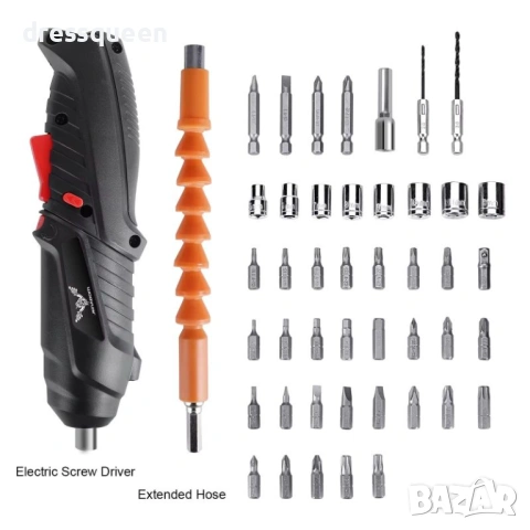 4928 Акумулаторна отвертка с 47 аксесоара, гъвкав накрайник и органайзер, снимка 5 - Винтоверти - 53906415
