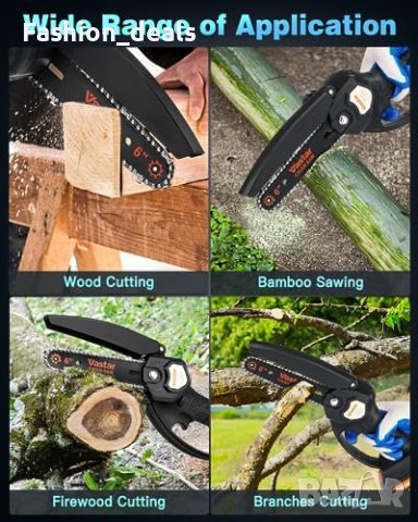 Нов Мини моторен трион с батерия и вериги за рязане дърва градина двор, снимка 4 - Градински инструменти - 42241461