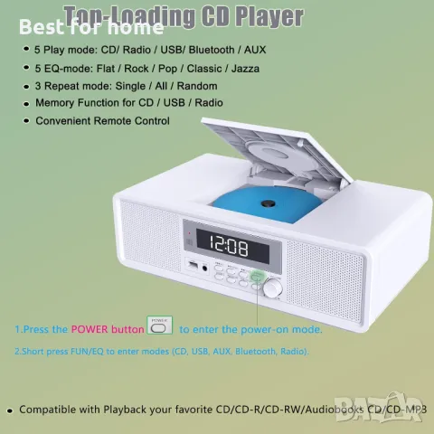 Домашна стерео система с CD плейър,  Bluetooth WISCENT WTB-798, снимка 4 - Аудиосистеми - 48468241