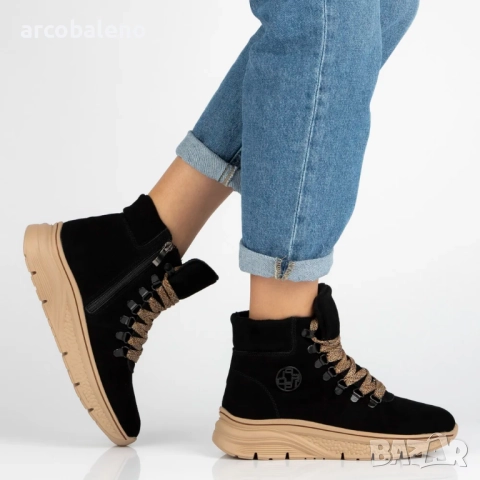 Дамски боти до глезена, изработени от естествен велур с декоративни връзки Grega, 2цвята , снимка 14 - Дамски боти - 52597732