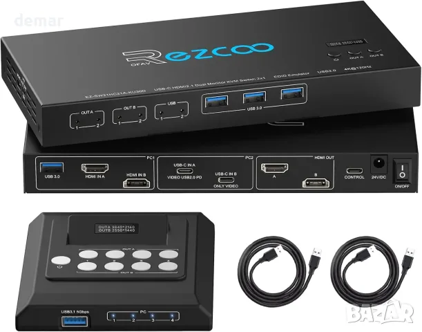 KVM превключвател HDMI 2.1 и USB‑C за 2 компютъра и 2 монитора, 4K 120 Hz