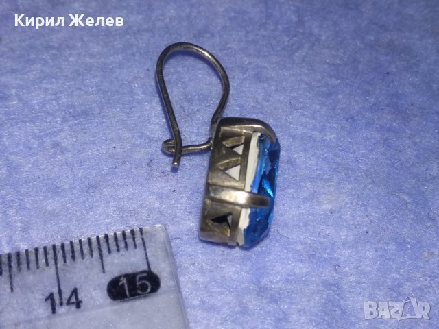 СКЪПОЦЕННА СРЕБЪРНА РЕТРО ОБЕЦА СРЕБРО 925 АНГЛИЯ с ГОЛЯМ ЮВЕЛИРНО ФАСЕТИРАН СИН ЦИРКОНИЙ 31234, снимка 7 - Обеци - 40759736