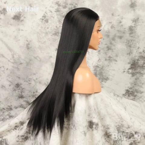 80 см Черна дантелена права перука лейс фронт с дантела 13*4*1, снимка 2 - Аксесоари за коса - 51120242