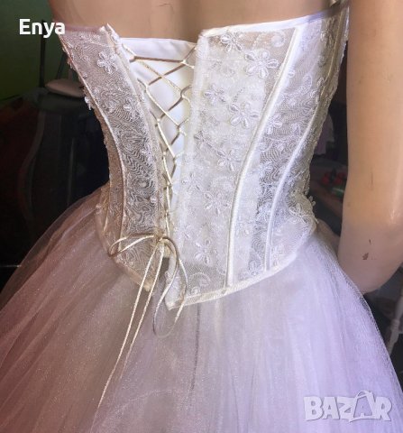 Булчинска рокля №3 - НОВА ! С воал, чанта, ръкавици и венче, снимка 4 - Сватбени рокли - 37367462