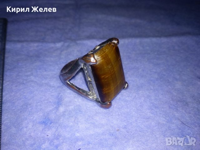 ПРЕКРАСЕН СКЪПОЦЕНЕН НИКЕЛИРАН МЕДЕН АРТ ПРЪСТЕН с ОГРОМЕН ЮВЕЛИРНО ШЛИФОВАН КАМЪК ТИГРОВО ОКО 36599, снимка 9 - Пръстени - 39710057