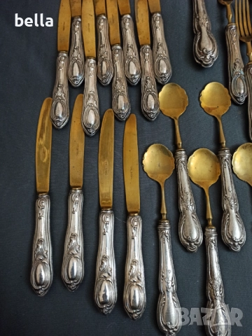 СТАР СРЕБЪРЕН КОМПЛЕКТ ПРИБОРИ С ПОЗЛАТА  -СОЛИНГЕН ,800 ПРОБА, снимка 4 - Антикварни и старинни предмети - 52791492