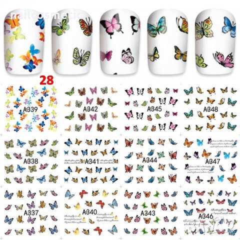 12 в 1 водни стикери за маникюр - есен, пеперуди, цветя, снимка 2 - Продукти за маникюр - 30170426