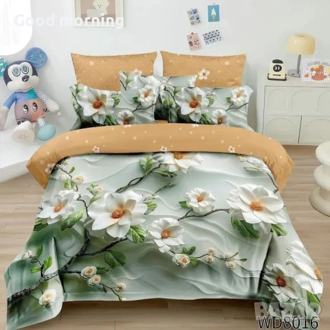 Флорален комплект с ластик, 100% памук 1 бр. х плик за завивка 200 x 230 cm 1 бр. х долен чаршаф , снимка 4 - Спално бельо - 54090365