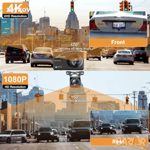 4K предна и задна камера за табло, камера на таблото с 5G WiFi GPS, снимка 5 - IP камери - 49230002