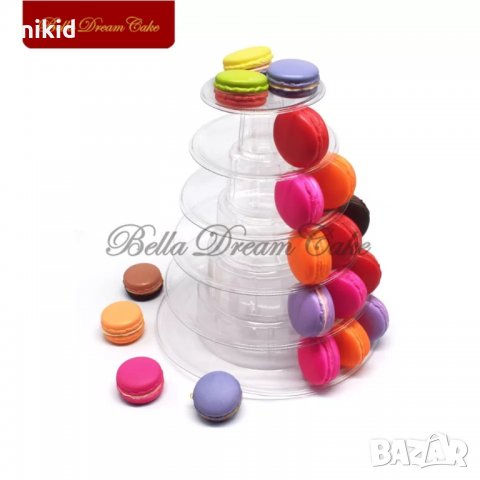 6 етажна пластмасова стойка поставка форма за сладки макарон макарони на етажи сладки, снимка 8 - Аксесоари за кухня - 29947541