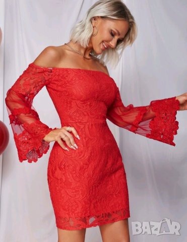 Елегантна червена дантелена рокля , снимка 2 - Рокли - 38035901