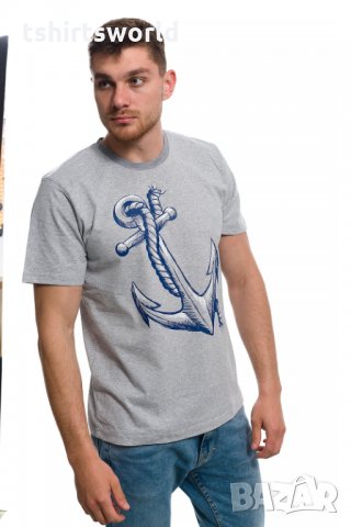 Нова мъжка сива тениска с трансферен печат Голяма котва, морска, снимка 12 - Тениски - 29954045