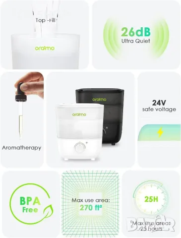 Овлажнители Oraimo 2.5 литра с ЛЕД светлина, снимка 2 - Овлажнители на въздух - 48774447