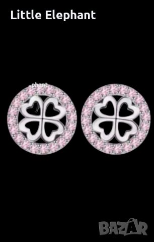 Сребърни обеци колекция"Luck",детелинки с кристали,pink/нови, снимка 1