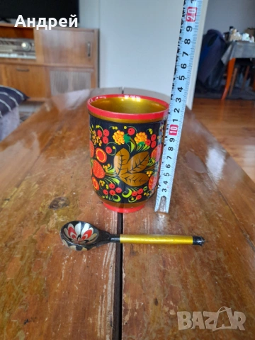 Стара Руска дървена чаша,хохлома #12, снимка 2 - Други ценни предмети - 53075898