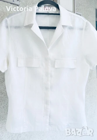 Бяла ленена риза ALESSIA LEON модерен дизайн, снимка 12 - Ризи - 50444283