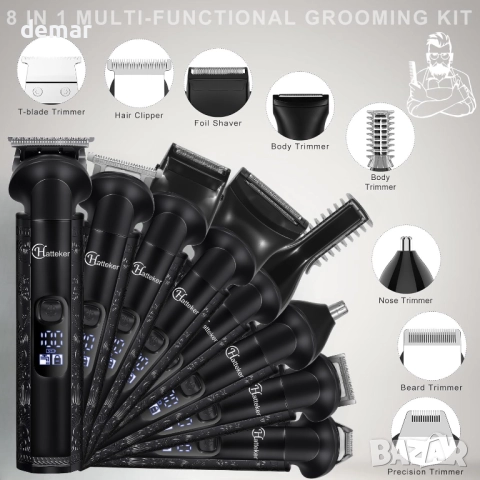 Hatteker 8-в-1 професионален комплект за мъжко подстригване, IPX7, снимка 2 - Машинки за подстригване - 51923679