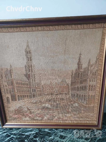 Гент-Брюксел 54см/2бр стари финни белгийски гоблени/средновековен градски пейзаж/дървена рамка