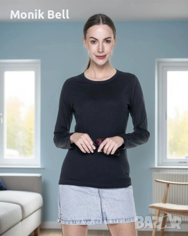 Дамски Тениски с дълъг ръкав - Черно, Тъмно Синьо, Сиво и Тъмносиво, снимка 4 - Тениски - 52860932