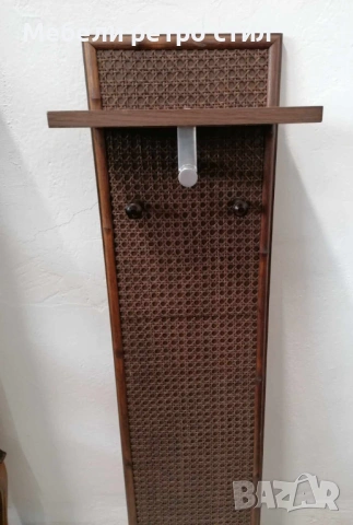 Стилна ретро стенна закачалка с рафт. Изработена от дърво с декоративен ратанов панел.  , снимка 8 - Закачалки - 53903581