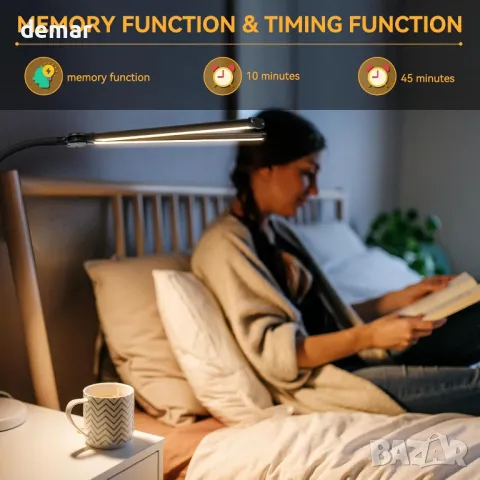 CHENBEN LED настолна лампа за офис, 15W 61 см настолна лампа с двойна глава, със скоба, снимка 5 - Настолни лампи - 47990365