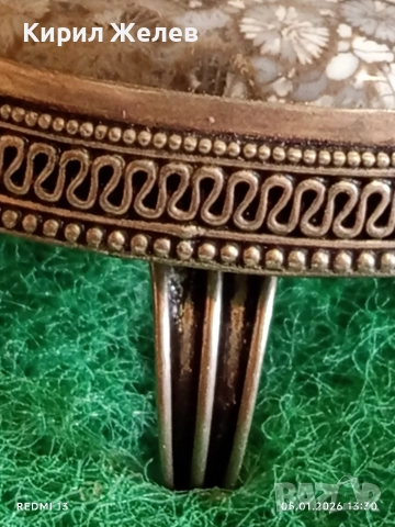 Сребърен пръстен с инкрустиран вкаменен корал филигранна изработка уникален 51824, снимка 3 - Пръстени - 52987229