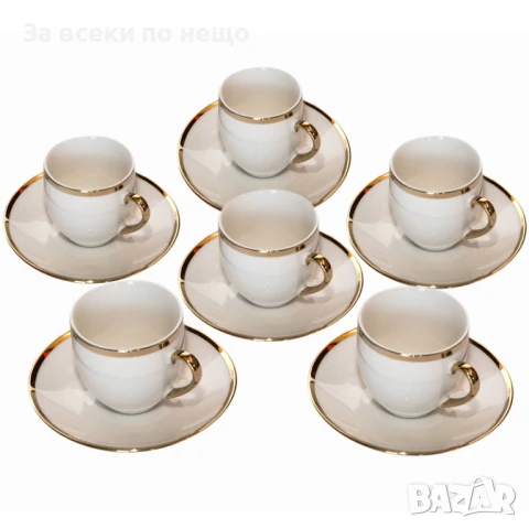 Комплект порцеланови чаши с чинийки – със златен кант Код P798