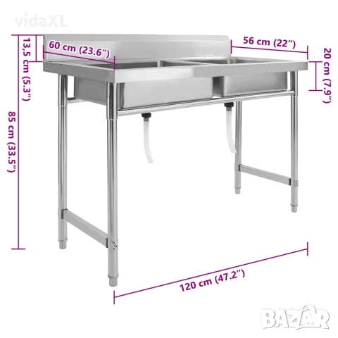 vidaXL Кухненска мивка с двойно корито, неръждаема стомана, снимка 9 - Мивки - 56146101
