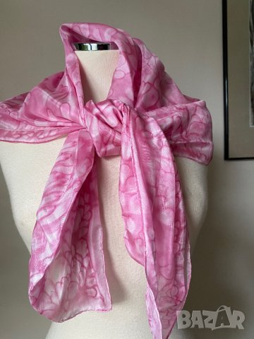 Розов, копринен шал/ розова кърпа за глава, снимка 2 - Шалове - 39858645
