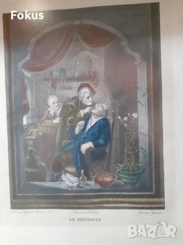 Стара цветна антикварна гравюра в рамка, снимка 2 - Антикварни и старинни предмети - 53347151