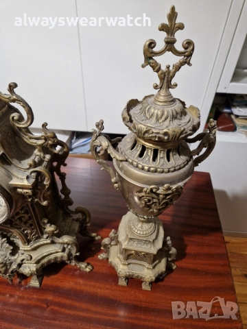 Антикварен каминен часовник с 2 вази - канделабри / Каминен гарнитур, снимка 5 - Антикварни и старинни предмети - 51557439