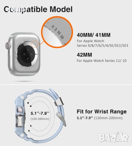 Калъф с каишка за смарт часовник ULTIMAL, съвместим с Apple Watch Series 11/10 42 мм, (42 мм, син), снимка 3 - Смарт часовници - 53934366