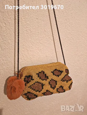 леопардова плетена чанта