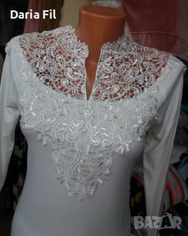 УНИКАЛНО КРАСИВА бяла блуза с дантела и на гърба, снимка 3 - Тениски - 40245438